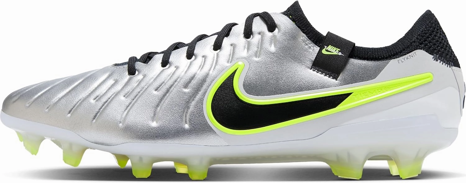 Nike Tiempo Legend 10 Elite Firm-Ground Low-Top Soccer Cleats (DV4328-001, Metallic Silver/Volt/Black) Size 9