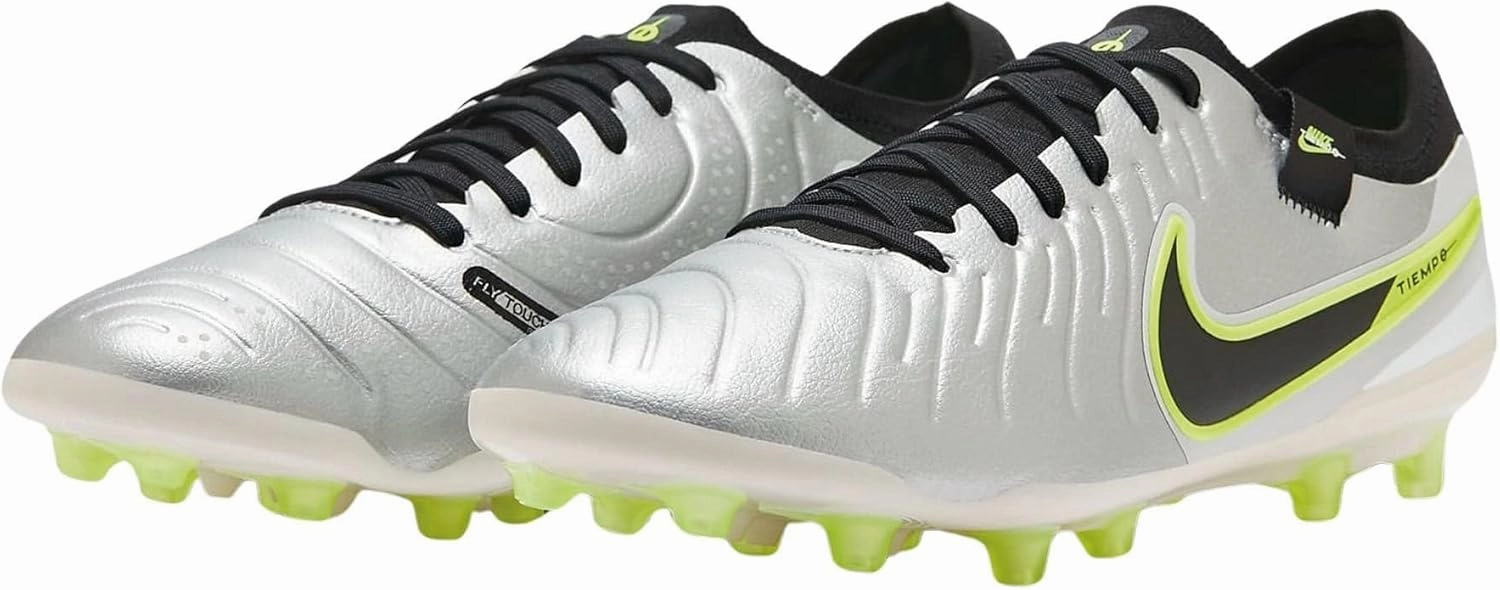 Nike Tiempo Legend 10 Pro Artificial-Grass Low-Top Soccer Cleats (DV4334-001, Metallic Silver/Volt/Black)