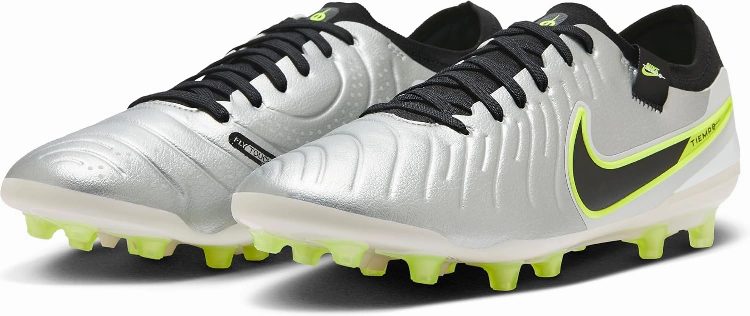 Nike Tiempo Legend 10 Pro Artificial-Grass Low-Top Soccer Cleats (DV4334-001, Metallic Silver/Volt/Black)