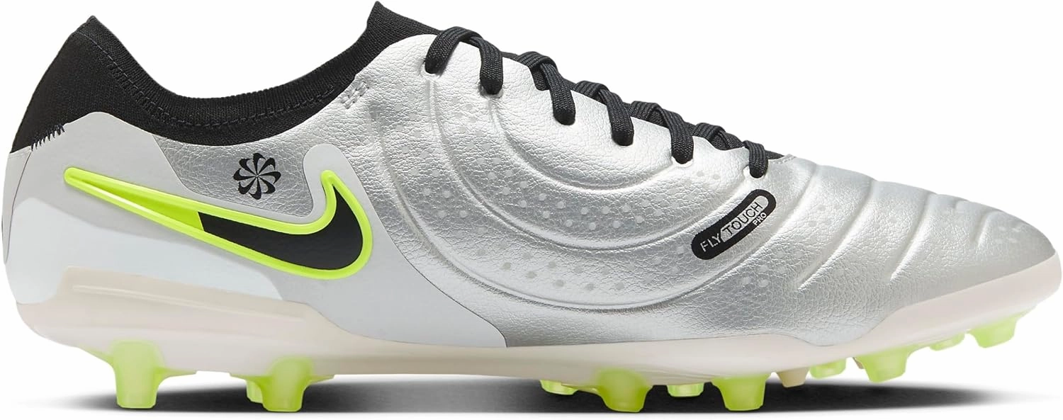Nike Tiempo Legend 10 Pro Artificial-Grass Low-Top Soccer Cleats (DV4334-001, Metallic Silver/Volt/Black)