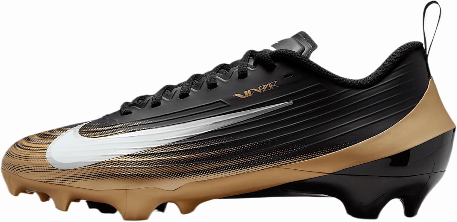 Nike Vapor Speed 3 Football Cleats (FB3303-003, Black/Metallic Gold/White) Size 9