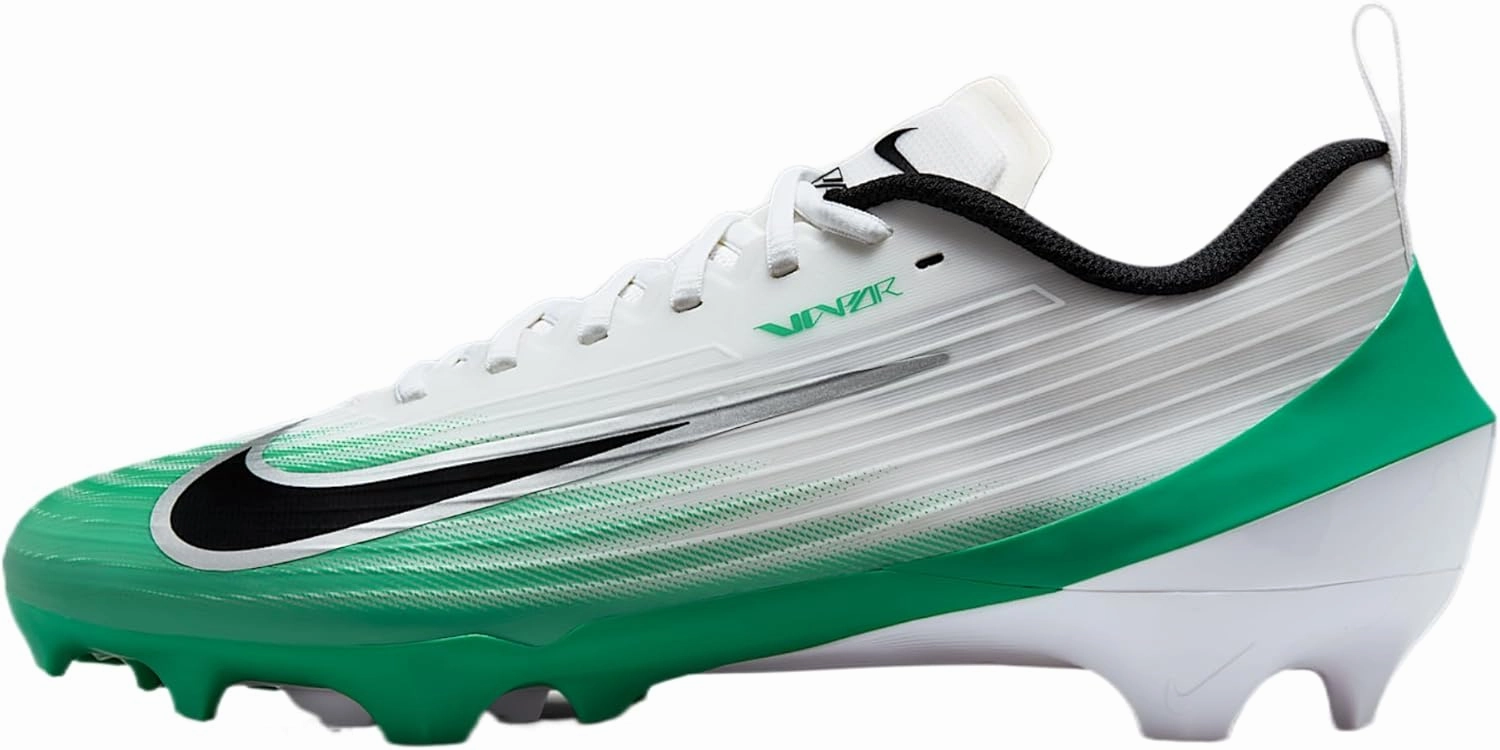 Nike Vapor Speed 3 Football Cleats (HM8849-100, White/Stadium Green/Metallic Silver/Black) Size 10