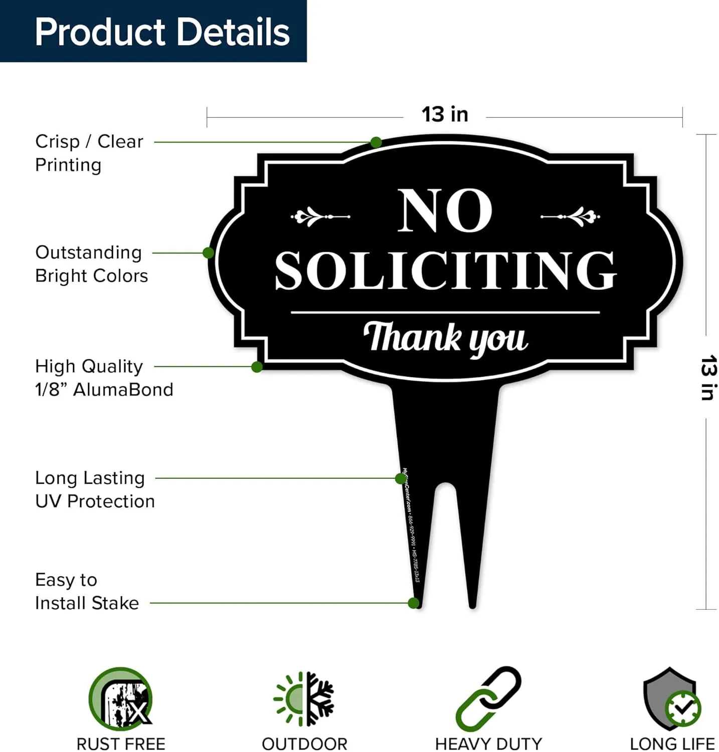 No Soliciting Sign for House, No soliciting yard Sign, 13"x13", Heavy Duty Integrated Ground Stakes, Rust Free Aluminum Composite, Made in USA by My Sign center…