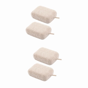 NOLITOY 4pcs Exfoliating Bath Sponges Beige Shower Scrubber for Body Cleansing Soft Texture Lightweight Powerful Decontamination for Daily Use