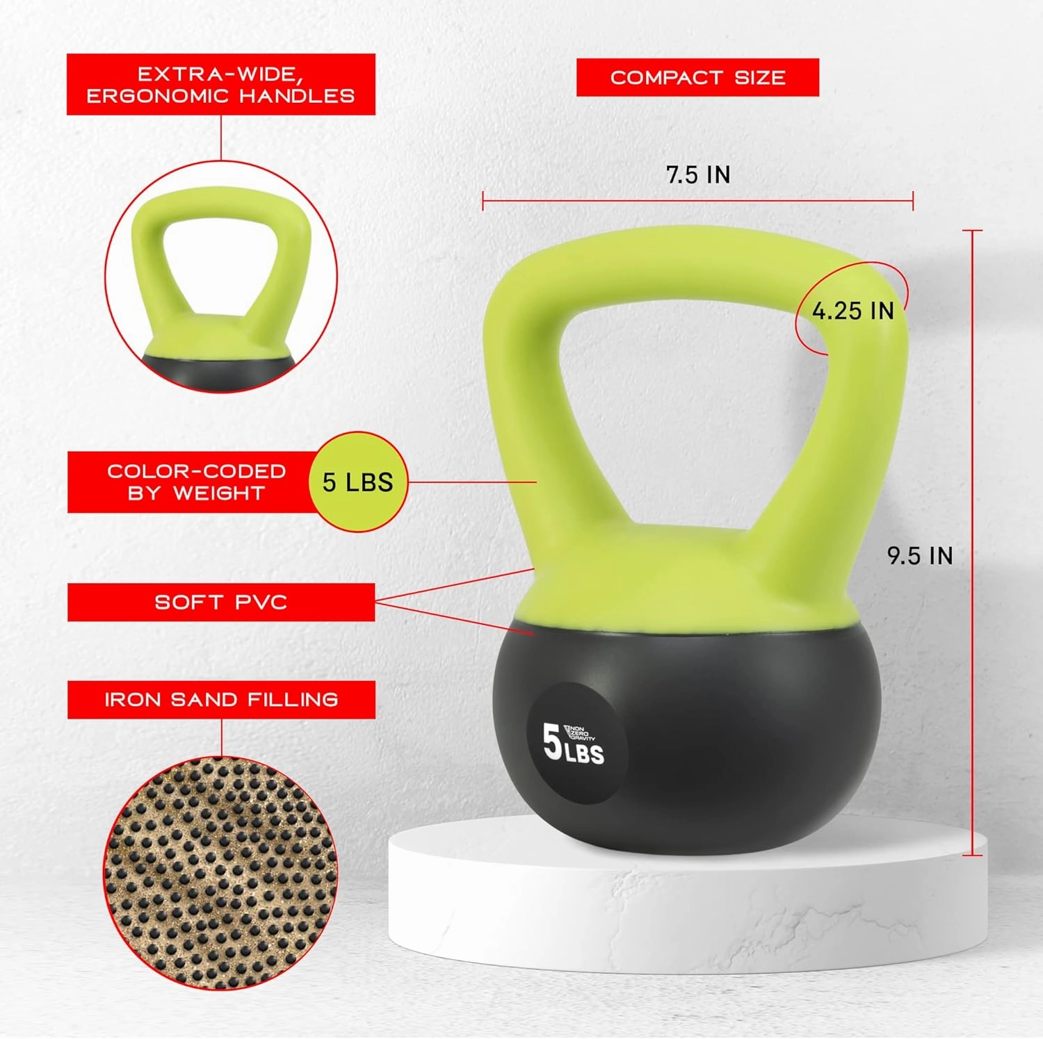 NonZero Gravity Iron Sand Soft Kettlebell with PVC Shell, Shock-Absorbing Base & Extra-Wide Grip for Versatile Workouts | Durable Strength Training Equipment