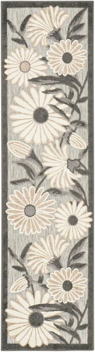 Nourison Aloha Outdoor Beige 2'3" x 8' Area Rug, Easy Cleaning, Non Shedding, Bed Room, Living Room, Dining Room, Deck, Backyard, Patio (2x8)