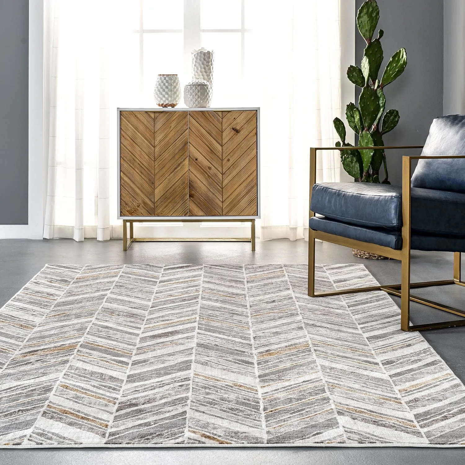 nuLOOM Masha Modern Abstract Chevron Area Rug, 5x8, Beige