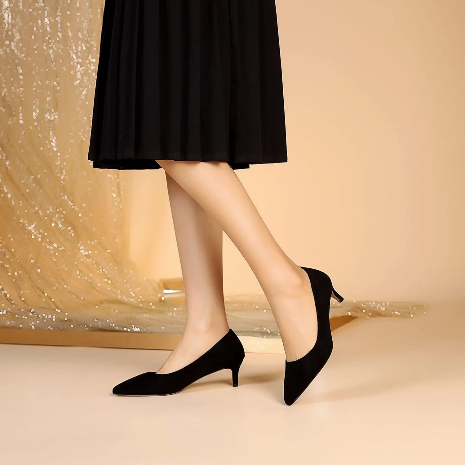 NUMALEO Womens Dating Dress Solid Pointed Toe Slip On Casual Kitten Low Heel Pumps Shoes 2 Inch
