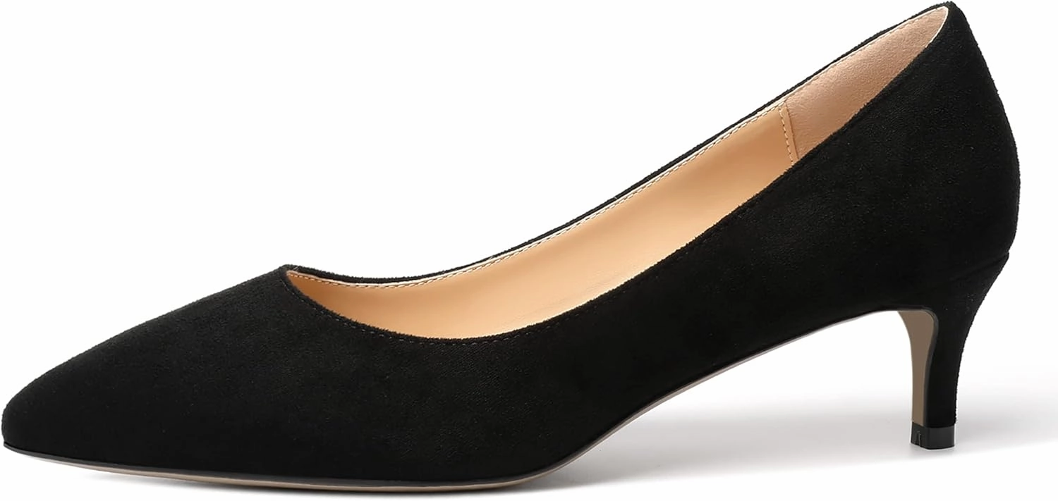 NUMALEO Womens Dating Dress Solid Pointed Toe Slip On Casual Kitten Low Heel Pumps Shoes 2 Inch