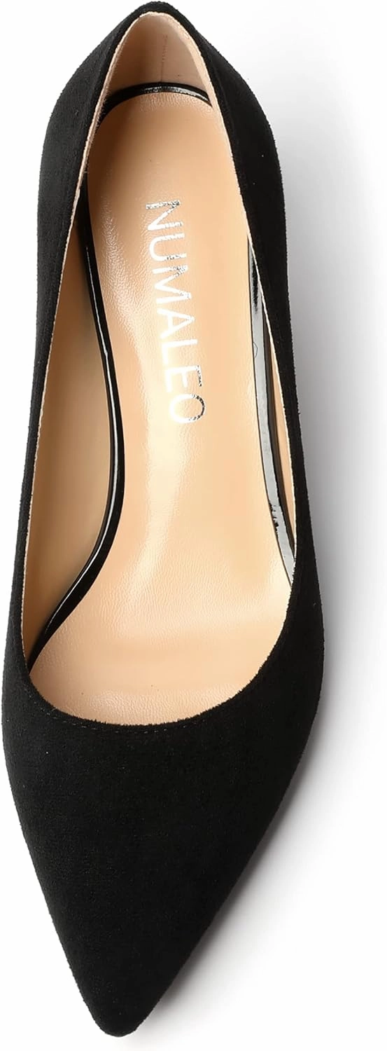 NUMALEO Womens Dating Dress Solid Pointed Toe Slip On Casual Kitten Low Heel Pumps Shoes 2 Inch