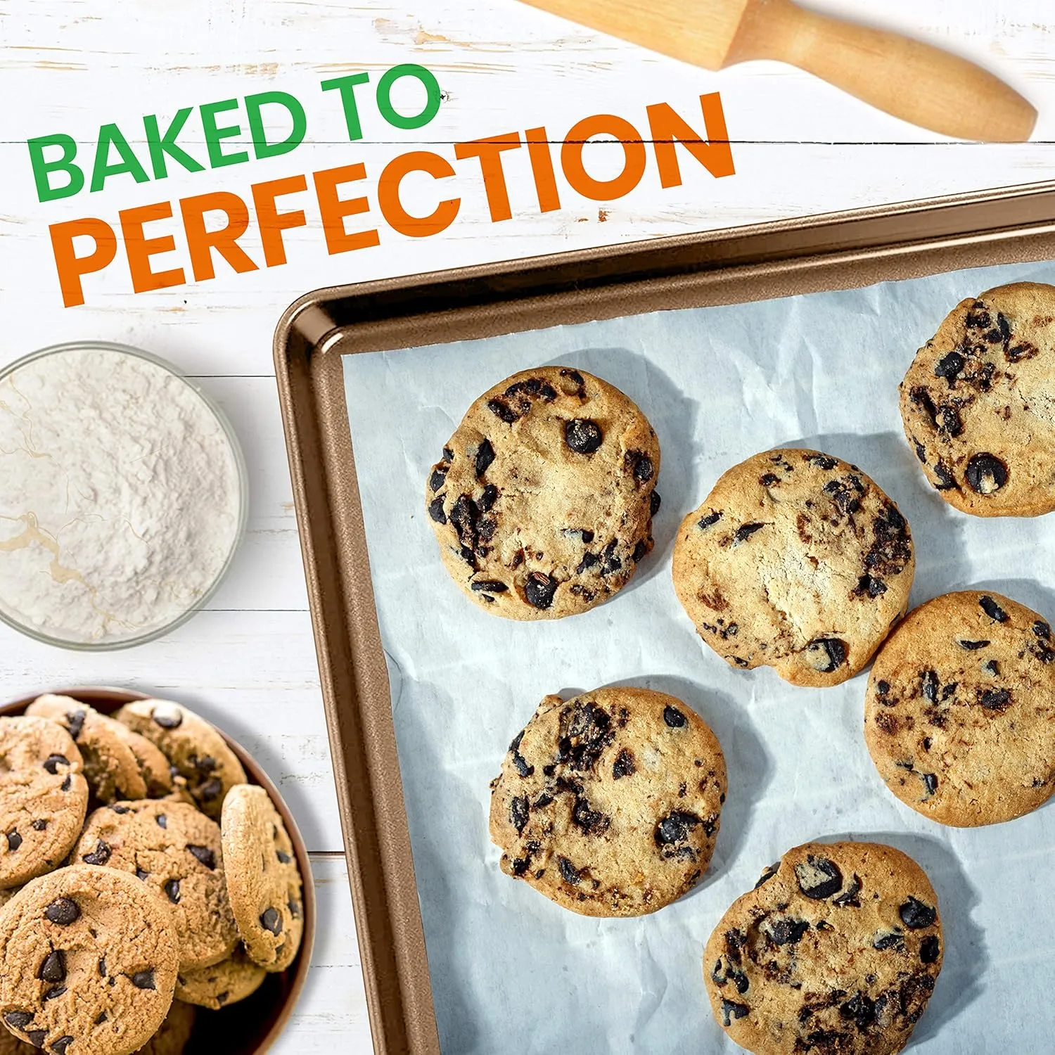 NutriChef Nonstick XL Cookie Sheet Baking Pan - Extra Large 22" x 16" Carbon Steel Oven Baking Sheet for Pastries, Desserts, & More - Dishwasher Safe, Gold