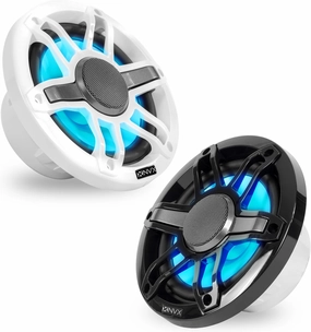 NVX® MVSP65 Premium 6.5” 2-Way Marine Coaxial Speakers, 600W Max, 200W RMS, 1” Silk Dome Tweeters, with RGB LED Lighting for Boats/UTV/ATV/SxS/Powersports (White and Black Grilles Included)