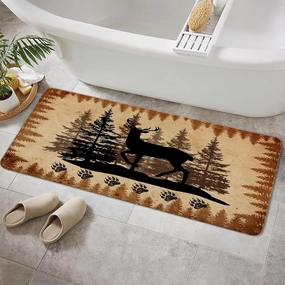 NYMB Rutic Cabin Bathroom Rugs, Hunting Camping Animal Black Deer Design Bath Mat, Non Slip Bath Mat Forest Trees Lodge Farmhouse Mat Rugs for Living Room Area Rugs, 17X48in