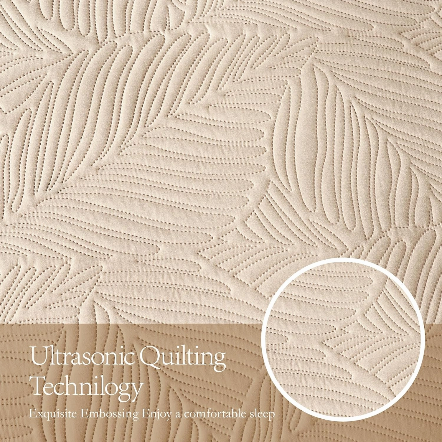 OARAGE Twin Quilt Bedding Set Soft Lightweight Beige Bedspread with Leaf Pattern Ultrasonic Microfiber Bed Coverlet for All Season (1 Quilt,1 Sham)