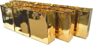 OccasionALL Medium Gift Bags with Handles, Gold Metallic Christmas Wrap, Holidays, Birthdays, Valentines, Parties, Shopping, Bulk, 7.5x3.5x9 12 Pack
