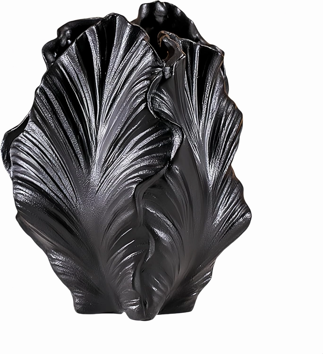 Ocean-Theme Ceramic vase, 8.6 ×5.7×5.3 inches，coasta Shell-Shaped vase，Centerpieces for Spaces Such as Tables, Shelves and fireplaces，Suitable for Various Decoration Styles (Black)