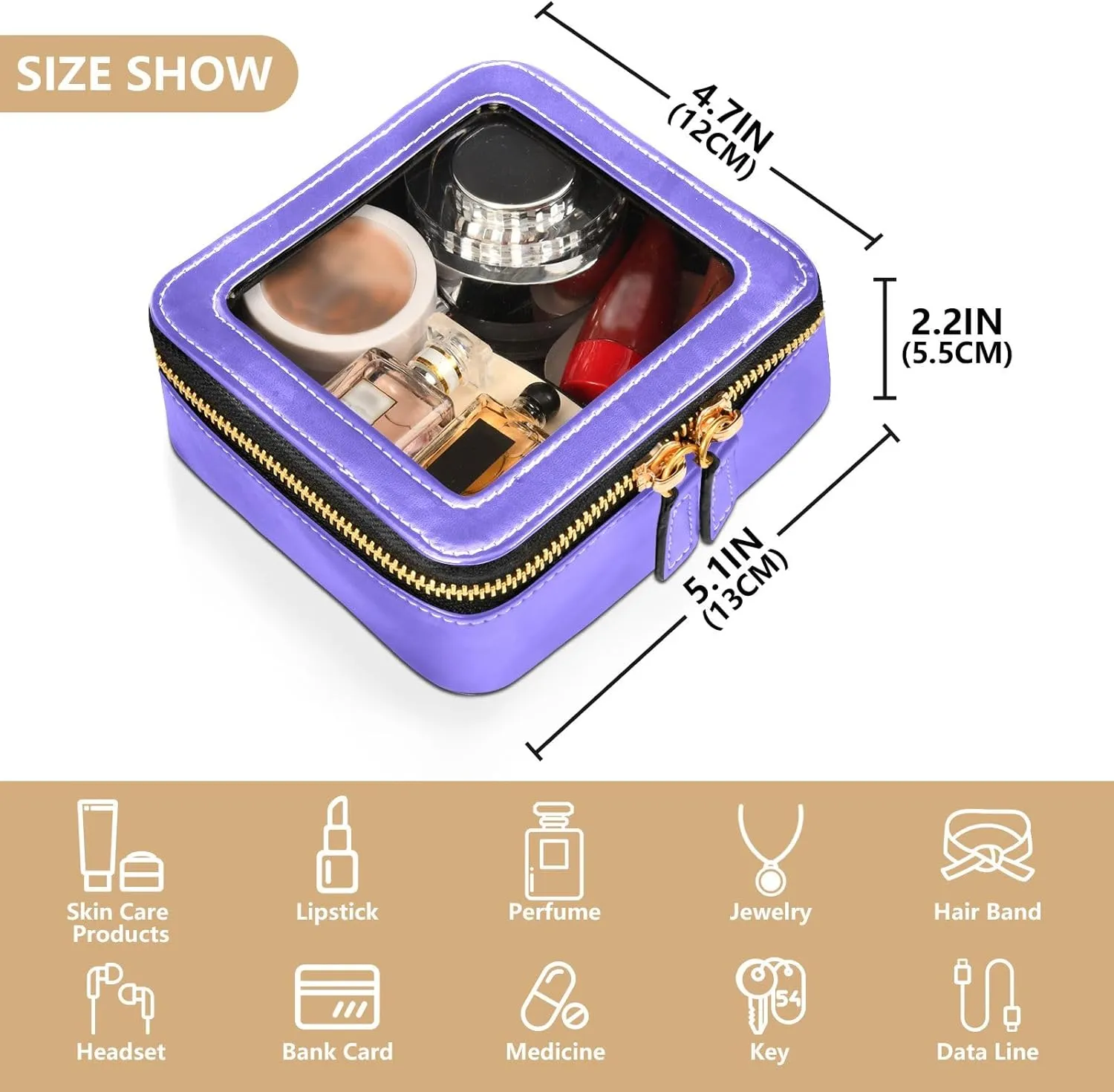ODAWA Clear Toiletry Bag Medium Slate Blue Travel Make up Bag with Clear Window Makeup Bag for Women Men