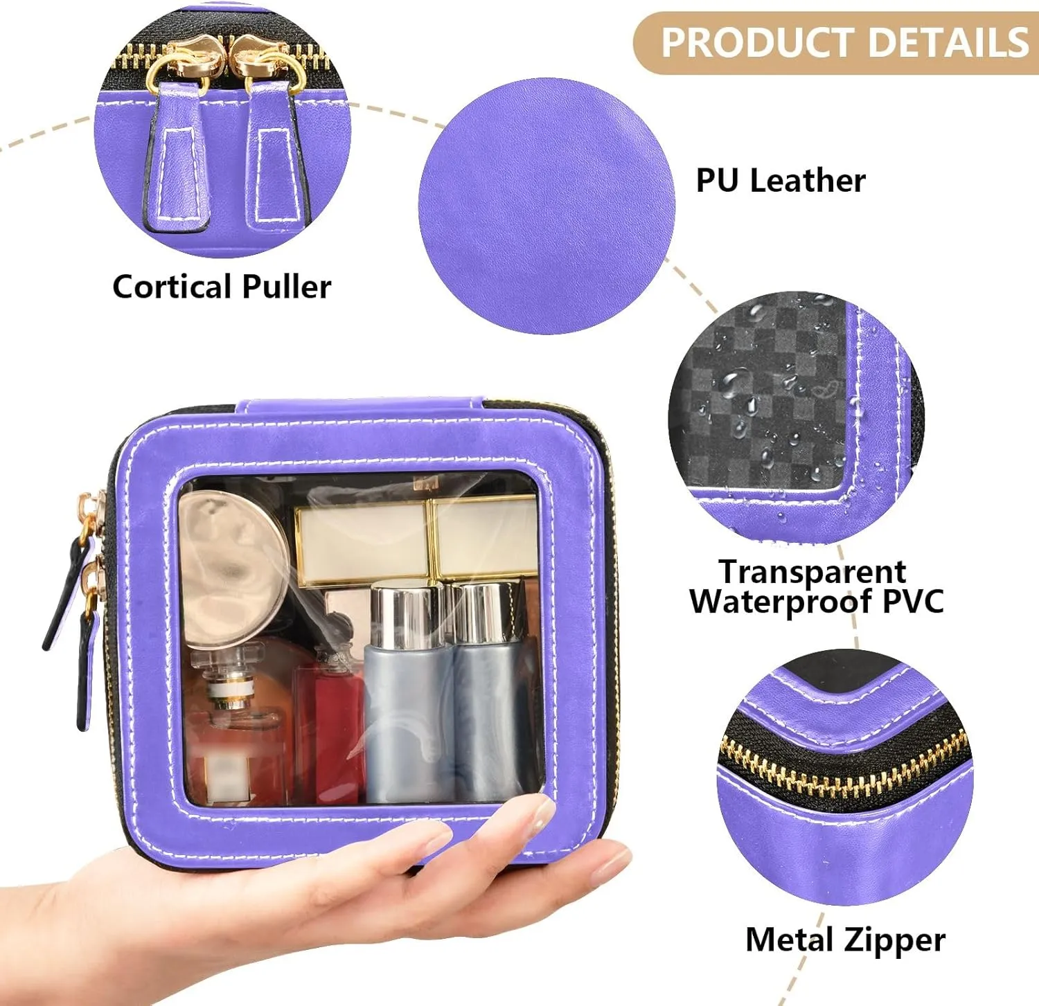 ODAWA Clear Toiletry Bag Medium Slate Blue Travel Make up Bag with Clear Window Makeup Bag for Women Men
