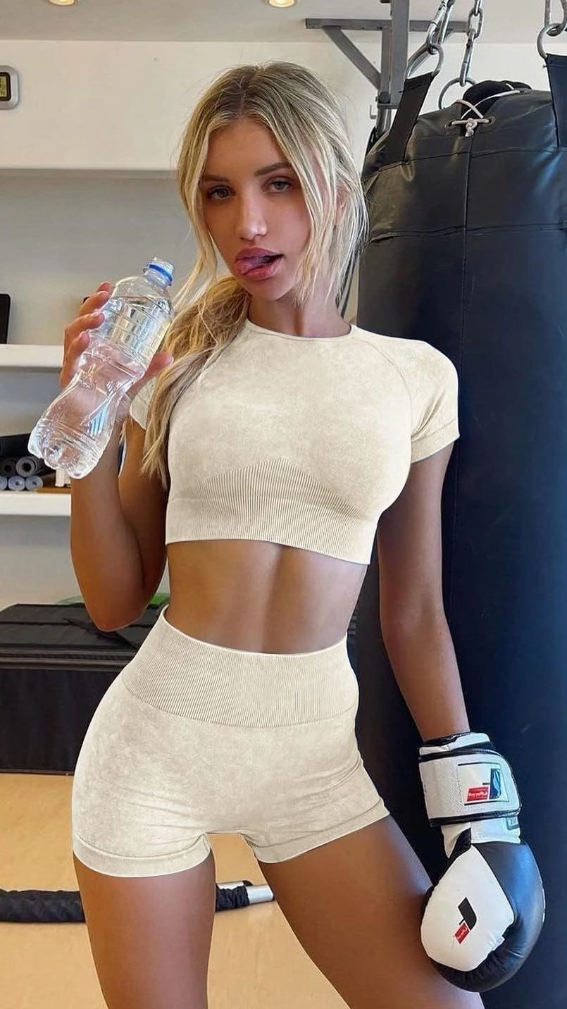 OLCHEE Womens Workout Sets 2 Piece - Seamless Acid Wash Yoga Outfits Shorts and Crop Top Matching Gym Athletic Clothing Set