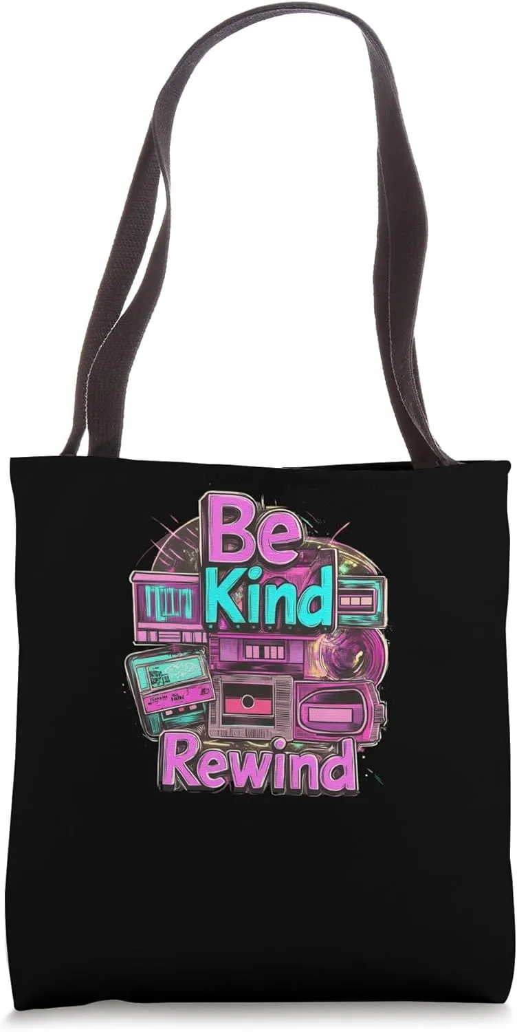 Old-School VCR "Be Kind, Rewind" 80s Video Rental Nostalgia Tote Bag
