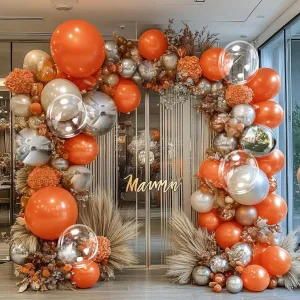 Orange Silver Balloon Light Orange Metallic Silver Balloon Bright orange Different Sizes Latex Balloons Garland for Halloween Fall Birthday Thanksgiving Party Decorations