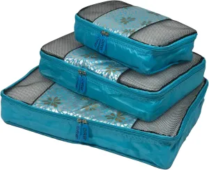 ORB Travel-PC311-Bloom-Turquoise/Metallic Gold-3pc Packing Cubes travel organizing system carry-on luggage storage pack-Various size set