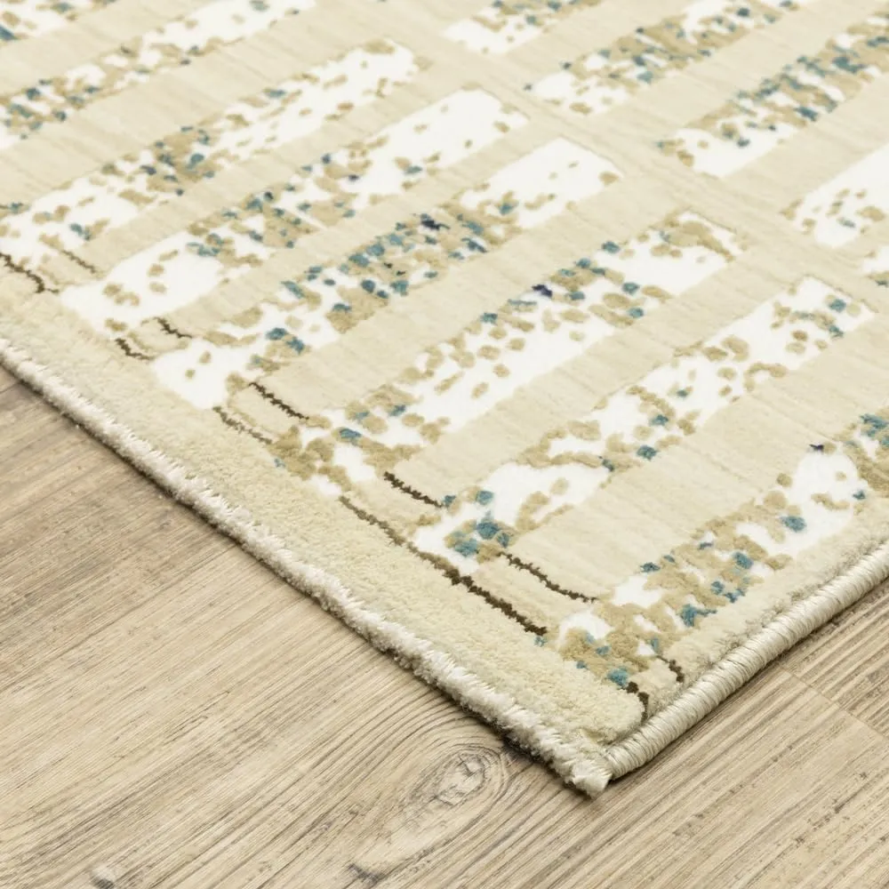 Oriental Weavers Reed Area Rug - RE12W - 2'3" x 7'6" - in Beige/Blue - Modern Style, Stain Resistant, Family and Pet Friendly, Entryway, Hallway Runner Rug