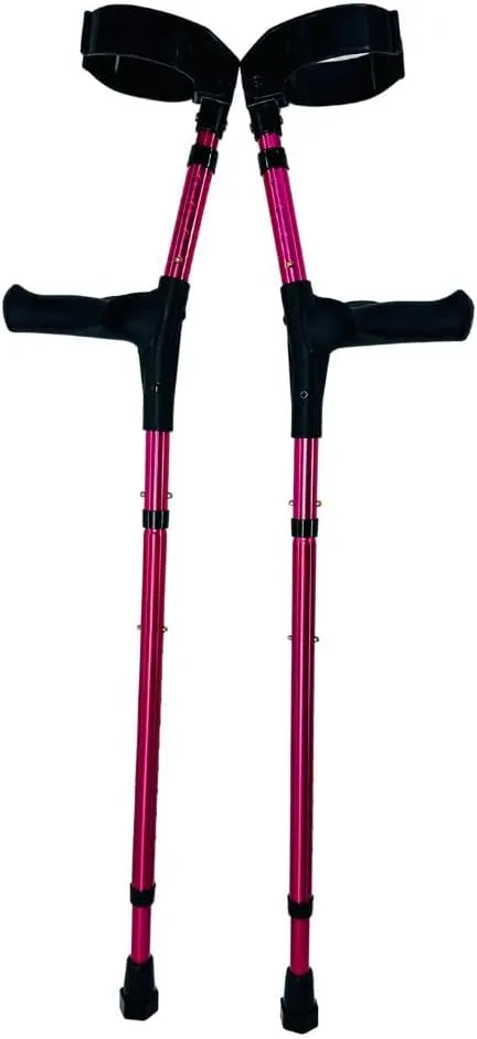 OrthoStix Hot Pink Foldable Adult Forearm Crutches Adjustable 4-inch Full Cuff