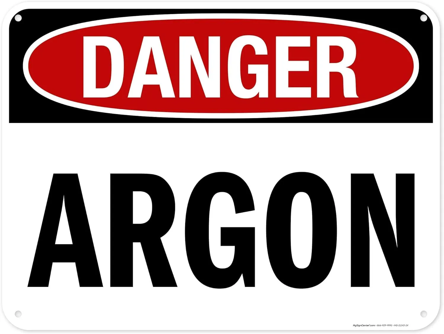 OSHA Danger Argon Sign, 18x24 Inches, 55 mil thick HDPS (high density polystyrene), Made in USA by My Sign Center