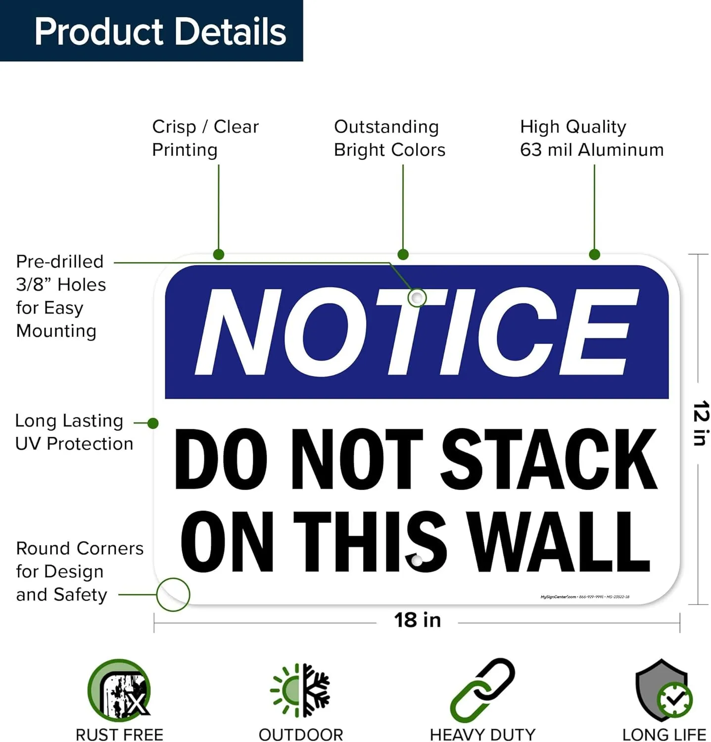 OSHA Notice Do Not Stack On This Wall Sign, 12x18 Inches, Rust Free .063 Aluminum, Fade Resistant, Made in USA by My Sign Center