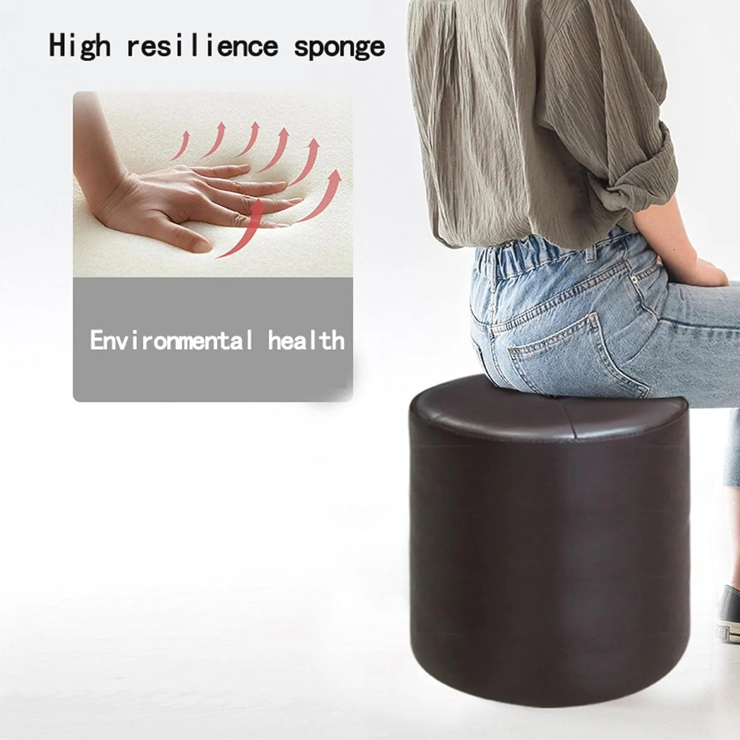 Ottomans Foot Stool Cowhide Footstool Round Foot Stools Shoe Change Stool Pouffe Footstool Ottomans for The Bedroom Ottomans for Living Room, pink-32x32cm