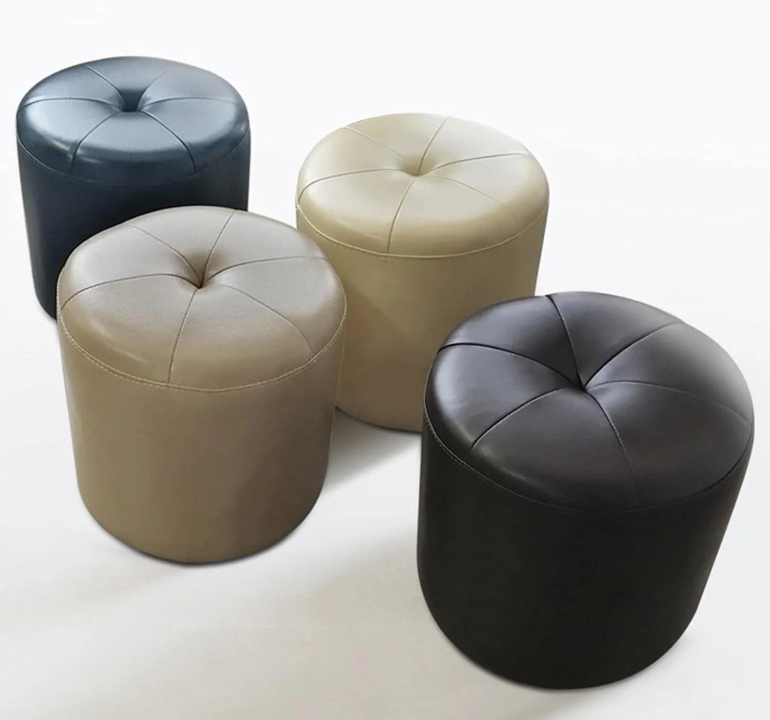 Ottomans Foot Stool Cowhide Footstool Round Foot Stools Shoe Change Stool Pouffe Footstool Ottomans for The Bedroom Ottomans for Living Room, pink-32x32cm