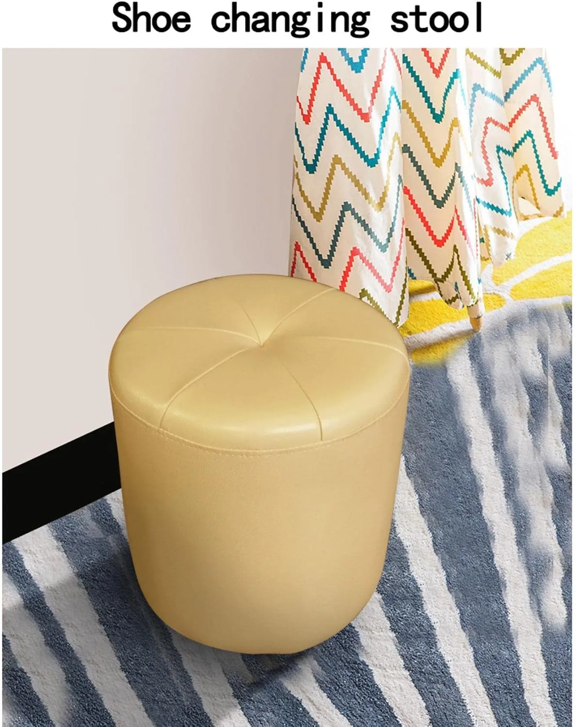 Ottomans Foot Stool Cowhide Footstool Round Foot Stools Shoe Change Stool Pouffe Footstool Ottomans for The Bedroom Ottomans for Living Room, pink-32x32cm