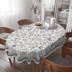 Oval Tablecloth -54x72 Inch, Waterproof Tablecover for Oval Tables 54 x 72,Vintage Hand Drawn Floral Birds Design Table Cloth Perfect for Kitchen Dinner Restaurant Outdoor