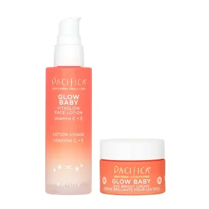 Pacifica Glow Baby Face Lotion & Eye Cream Set of 2 – Brightening Vitamin C Moisturizer   Depuffing Eye Cream with Caffeine & Hyaluronic Acid, Daily Hydration for Glowing Skin, 100% Vegan Clean Beauty