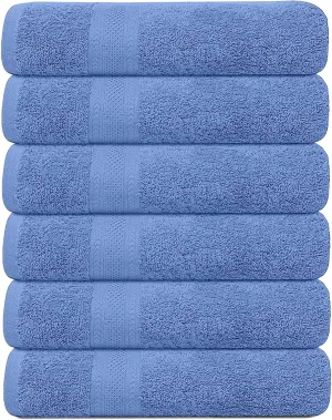 Pack of 6 Bath Towels 27 x 54 Inches, 100% Cotton, Larger & Lighter Weight, Quicker to Dry, Super Soft and Absorbent, Perfect for Bathroom (Blue, Pack of 6 (27''x54''))