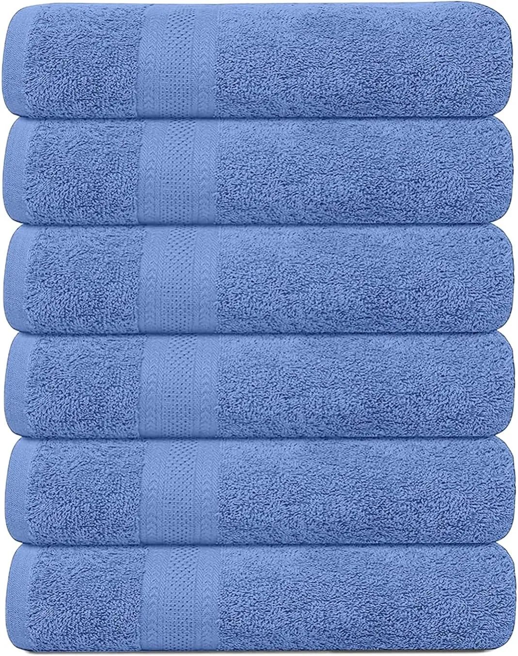 Pack of 6 Bath Towels 27 x 54 Inches, 100% Cotton, Larger & Lighter Weight, Quicker to Dry, Super Soft and Absorbent, Perfect for Bathroom (Blue, Pack of 6 (27''x54''))