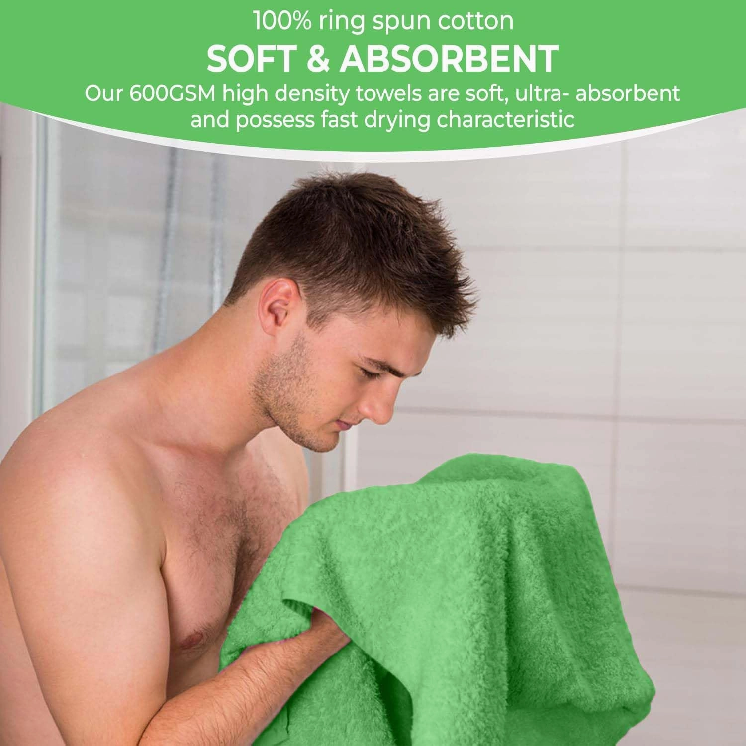 Pack of 6 Bath Towels 27 x 54 Inches, 100% Cotton, Larger & Lighter Weight, Quicker to Dry, Super Soft and Absorbent, Perfect for Bathroom (Light Green, Pack of 6 (27''x54''))