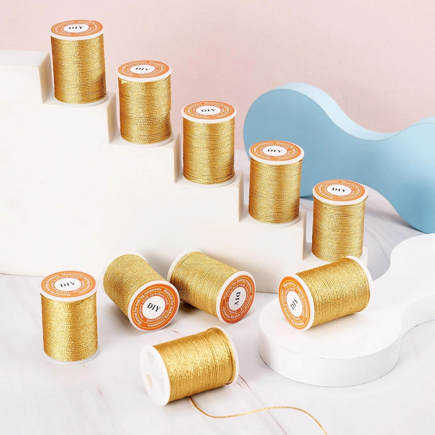Pandahall 76.5 Yards Jewelry Polyester Cord Gold Beading String with Metallic Cord 1mm Chinese Knotting Cord Macrame Thread for Bracelet Jewelry Making
