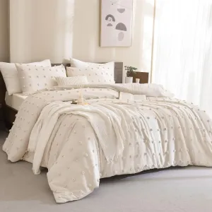 Paxrac Beige Comforter Set Queen Size, Cream 3 Pieces Tufted Comforter Set, Lightweight Neutral Bedding Set, Soft and Fluffy Microfiber Comforter for All Seasons (90x90in Comforter & 2 Pillowcases)