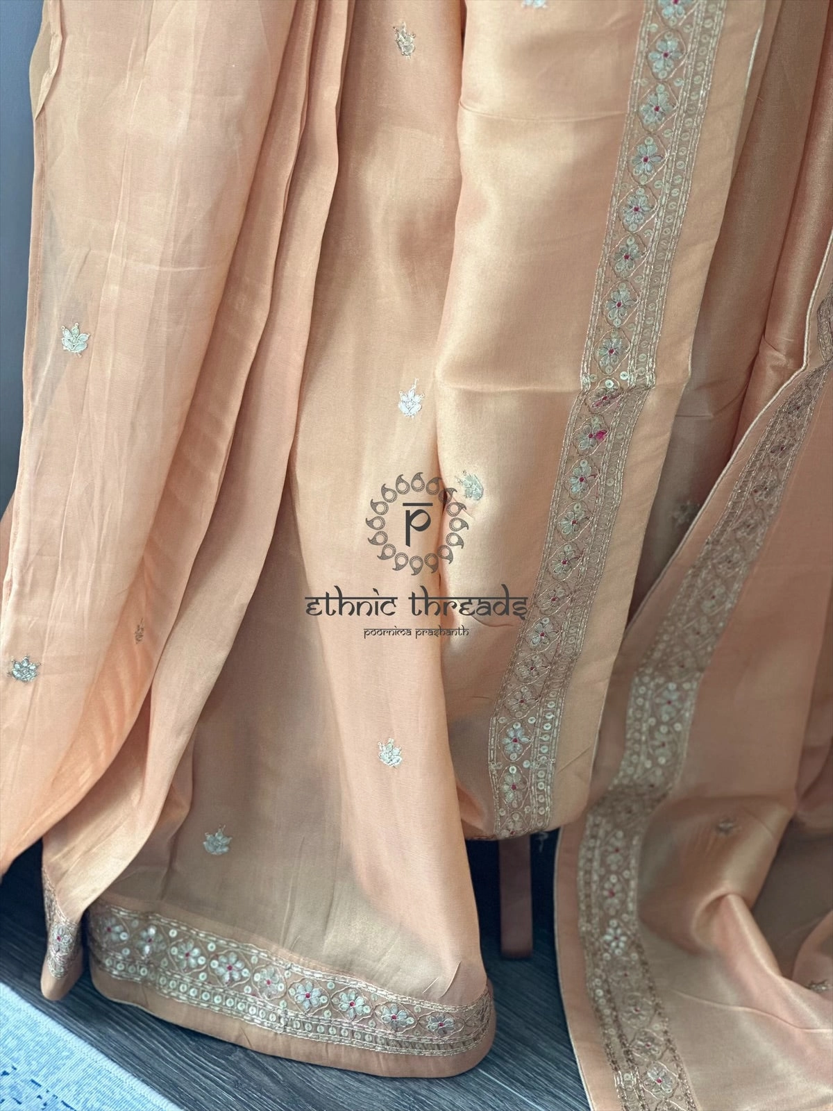 Peach Glossy Soft Tissue  Saree And Blouse