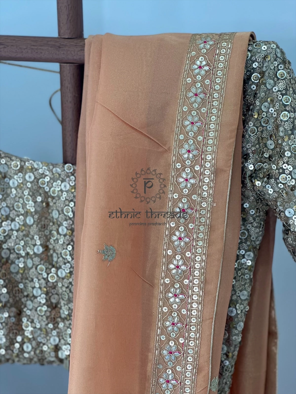 Peach Glossy Soft Tissue  Saree And Blouse