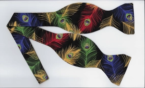 Peacock Feathers Bow Tie / Purple, Red, Green & Gold / Metallic Gold / Self-tie & Pre-tied Bow tie
