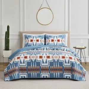 PENDLETON Harding Denim Blue Comforters Queen Size, Wrinkle-Resistant Bedding Cover for Vibrant Summer Rustic Geomeric Farmhouse Decor, Quilt with Matching Pillow Shams, Full/Queen, Denim