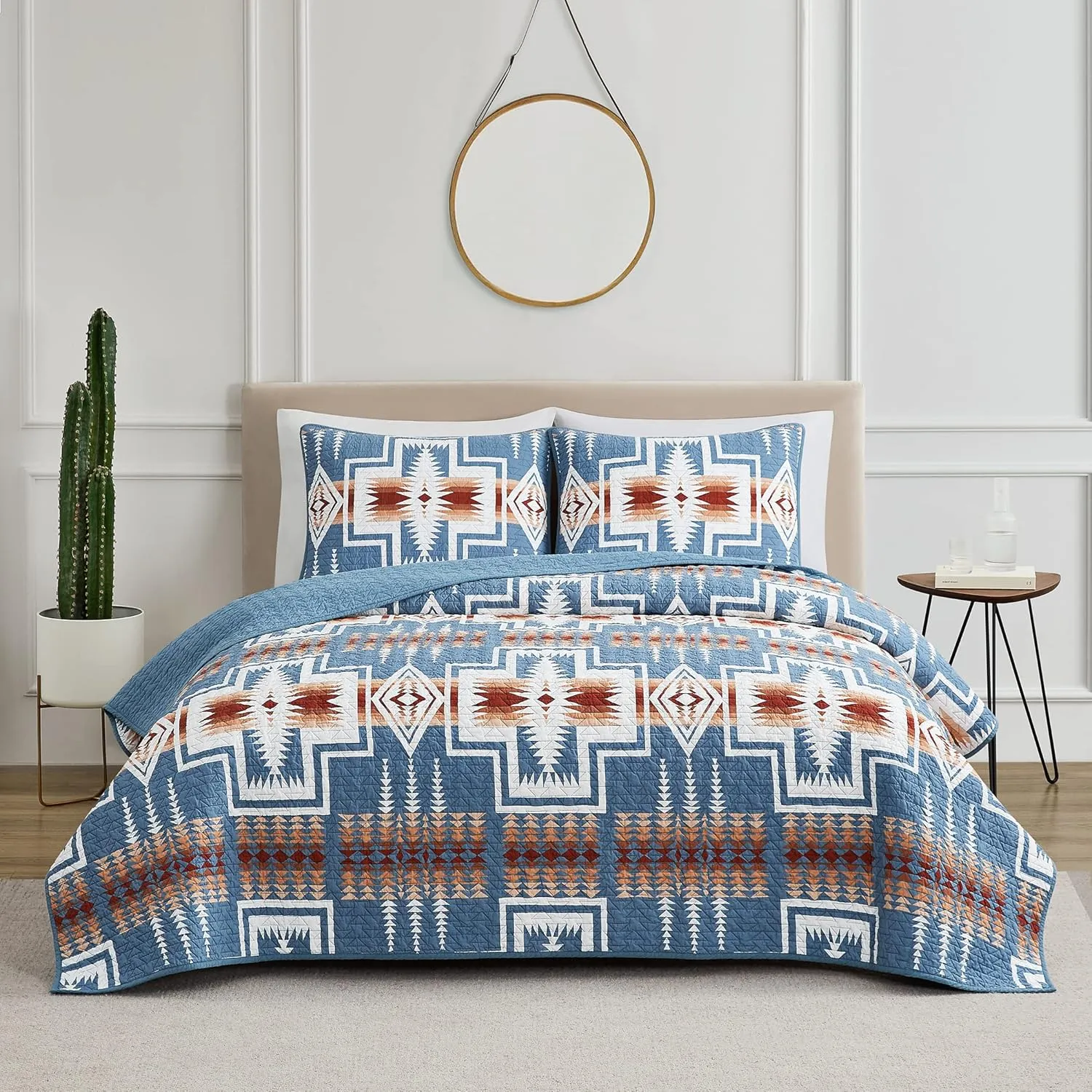 PENDLETON Harding Denim Blue Comforters Queen Size, Wrinkle-Resistant Bedding Cover for Vibrant Summer Rustic Geomeric Farmhouse Decor, Quilt with Matching Pillow Shams, Full/Queen, Denim
