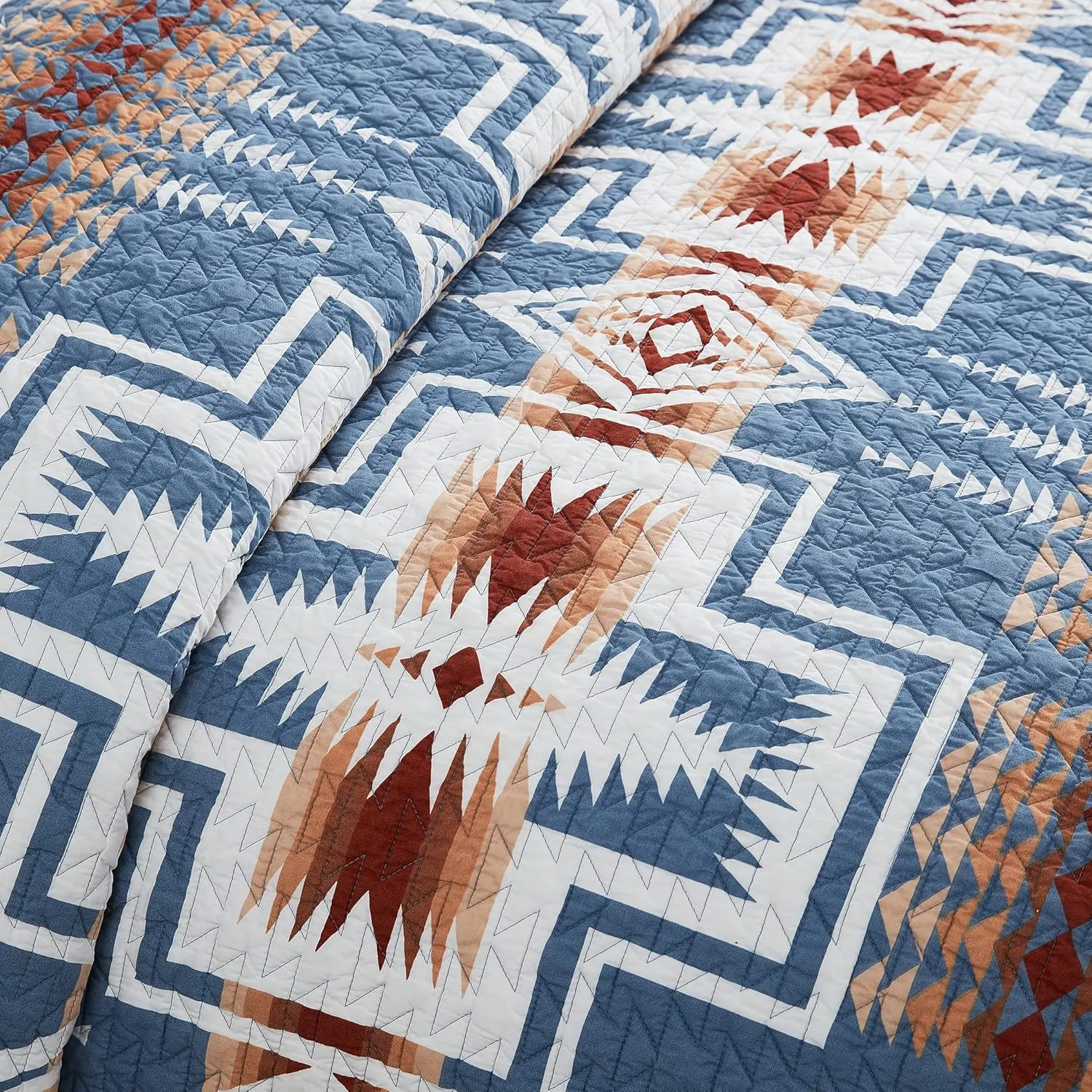 PENDLETON Harding Denim Blue Comforters Queen Size, Wrinkle-Resistant Bedding Cover for Vibrant Summer Rustic Geomeric Farmhouse Decor, Quilt with Matching Pillow Shams, Full/Queen, Denim