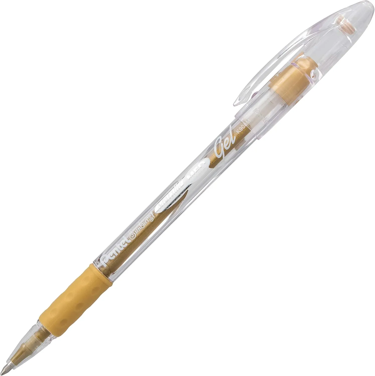 Pentel Sunburst Metallic Gel Pen, Medium Tip, Gold/Transparent Barrel, Gold Ink, Box of 12 (K908-X)