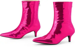 Perphy Metallic Kitten Low Heels Booties Pointed Toe Ankle Boots for Women
