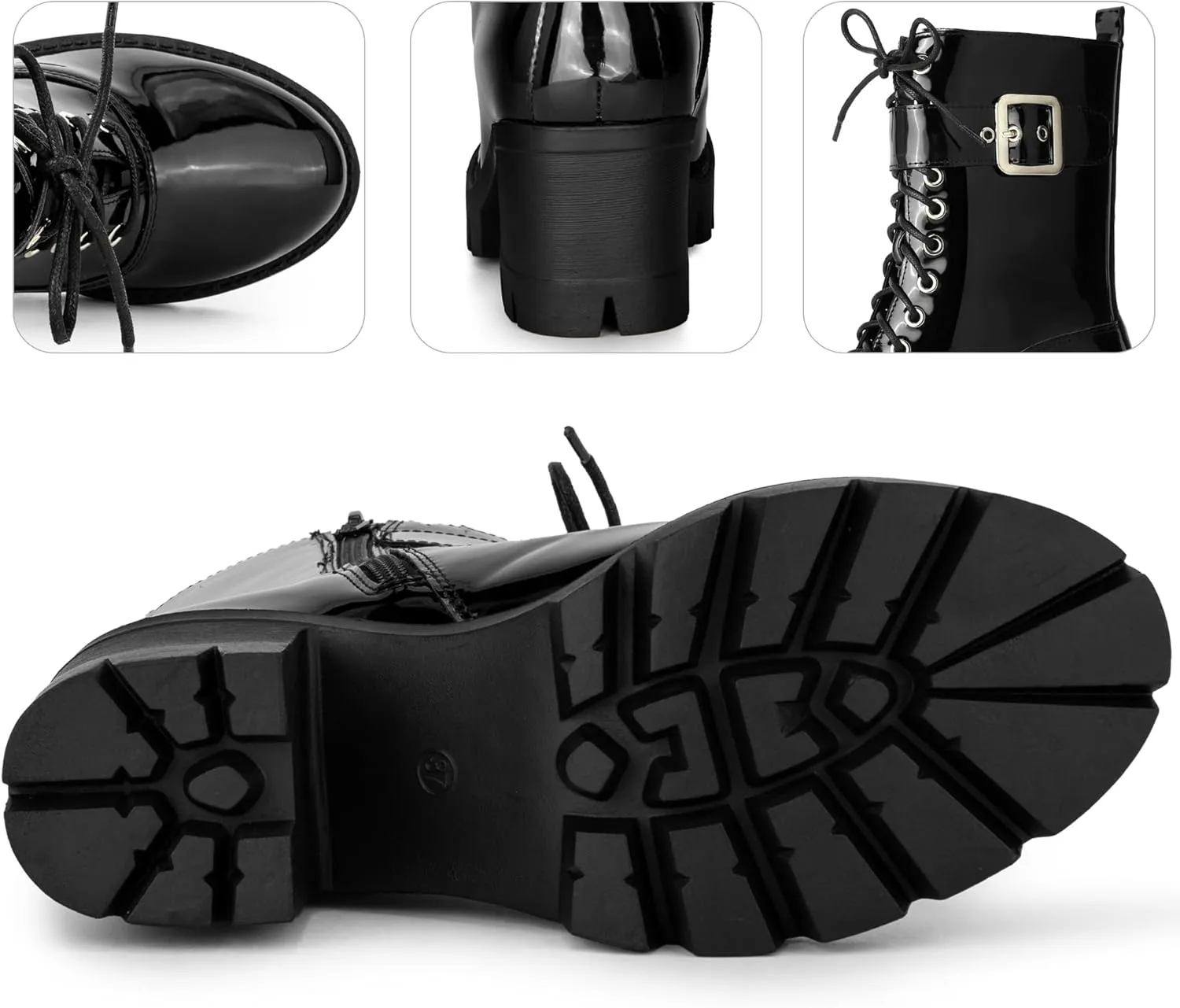 Perphy Platform Lace Up Round Toe Chunky Heel Combat Boots for Women