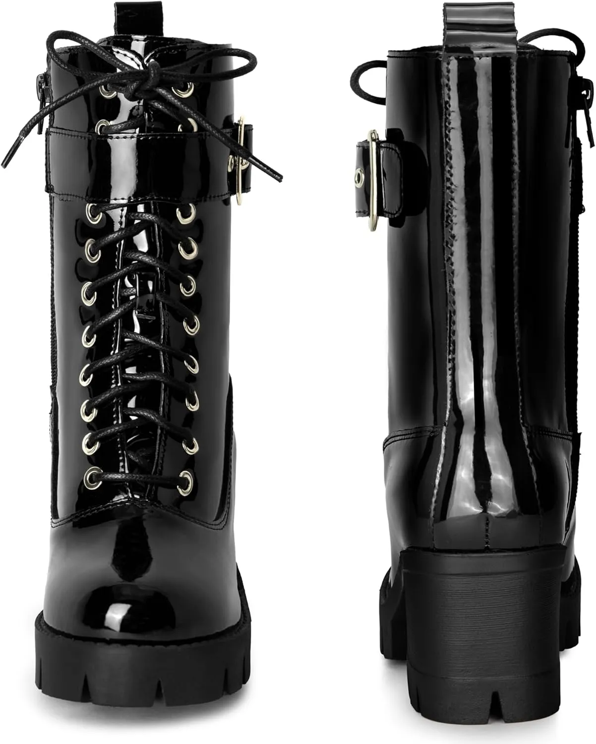 Perphy Platform Lace Up Round Toe Chunky Heel Combat Boots for Women